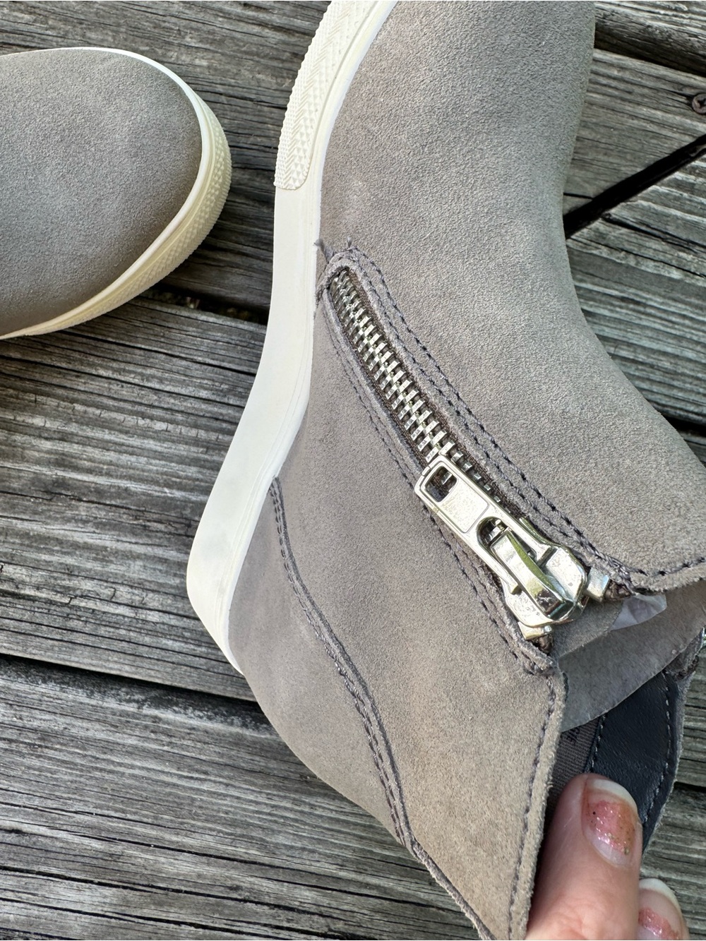 Steve Madden Taupe Suede Wedge Booties with Side Zippers - Picture 9 of 16